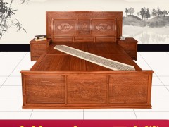 卓瑞 新中式古典刺猬紫檀红木大床辉煌三件套