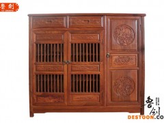 供应东阳红木家具厂家市场-花梨木家具-刺猬大果紫檀鞋柜  花鸟鞋柜