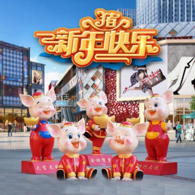 仿真黑猪室外景观雕塑   玻璃钢仿真动物雕塑