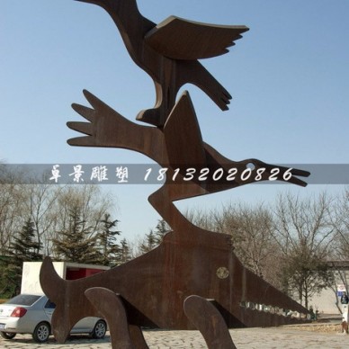 抽象野猪和乌鸦铜雕，公园动物铜雕