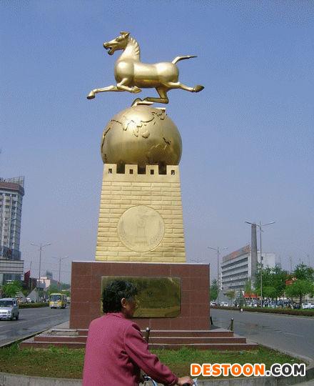 山西环球铜雕塑, 马踏飞燕 铜马 飞马 雕塑铜马,开荒牛,鲟鱼喷水