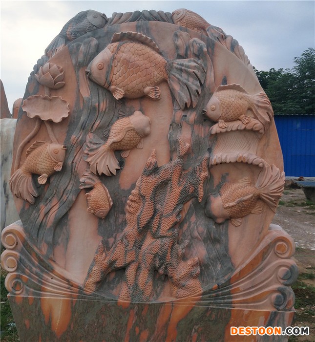 石雕动物雕塑鱼鲤鱼锦鲤浮雕园林建筑艺术工艺
