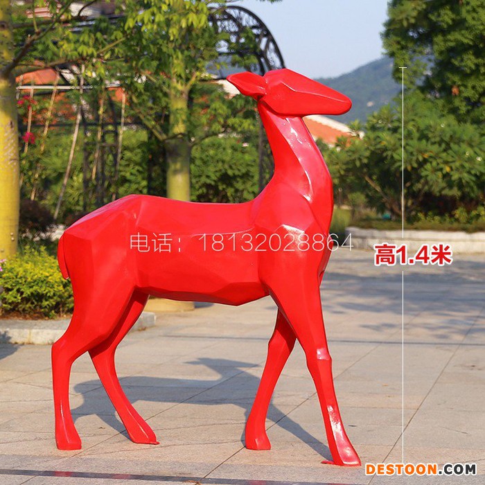 玻璃钢抽象梅花鹿  公园几何梅花鹿雕塑