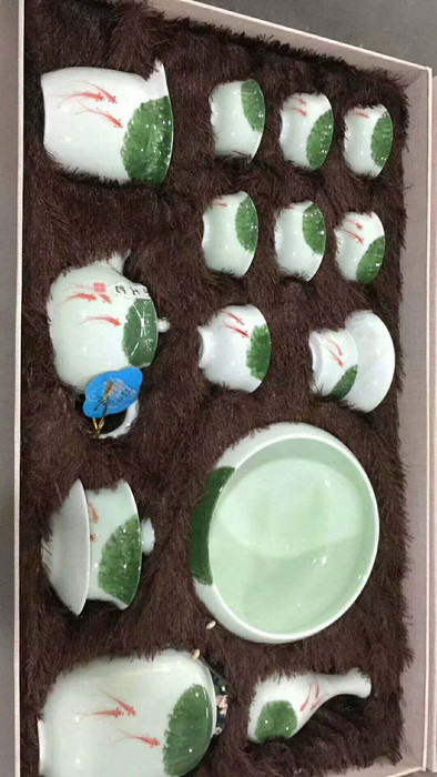 手绘大套组陶瓷茶具，青花功夫茶具，大杯壶陶瓷茶具厂家定制批发 陶瓷茶具大套组 影青雕刻陶瓷茶具 清新简约陶瓷茶具