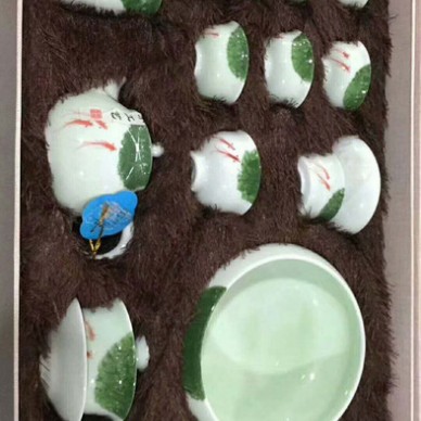 手绘大套组陶瓷茶具，青花功夫茶具，大杯壶陶瓷茶具厂家定制批发 陶瓷茶具大套组 影青雕刻陶瓷茶具 清新简约陶瓷茶具