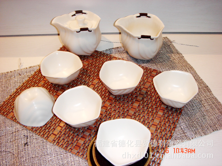 8件套茶具 苹果亚光绿象牙白四角组 精品整套茶具 功夫普洱