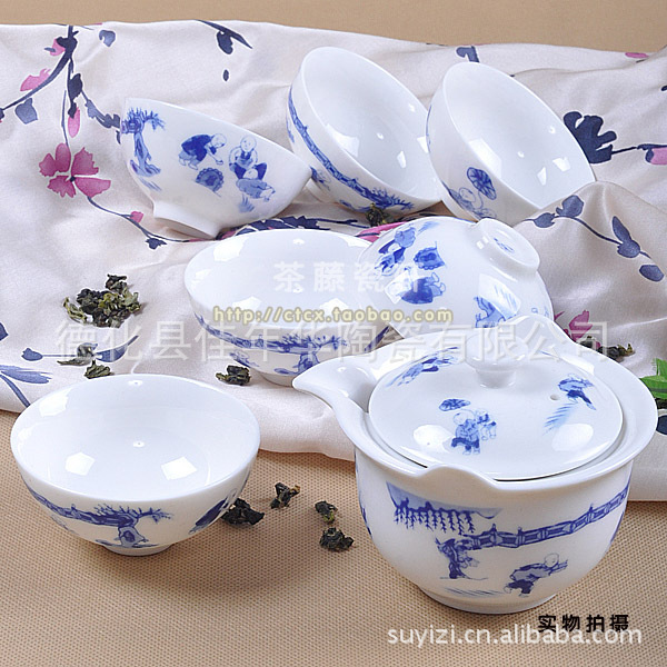 7头一休普洱茶具/陶瓷茶具/礼品茶具/花类/手绘/功夫茶具/套装