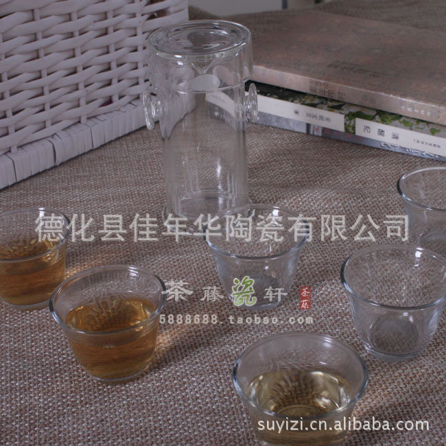 大号防滑双耳套杯 耐高温花茶/红茶茶具 耐热玻璃茶具整套套装
