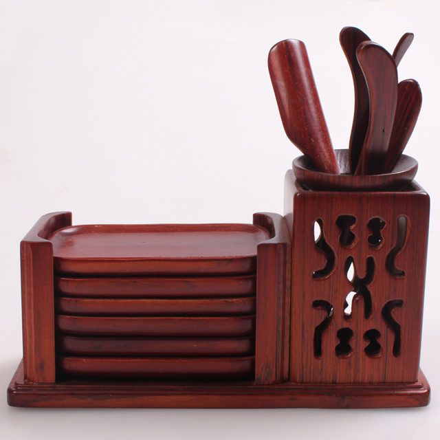 【中国茗茶】 茶道配件 茶道六君子 茶道系列 实木红长方镂空组