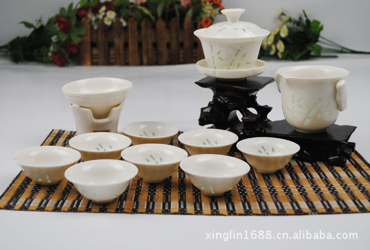陶瓷镂空茶具套装 纯白玉瓷玲珑功夫茶具 高档工艺品 铁观音 批发