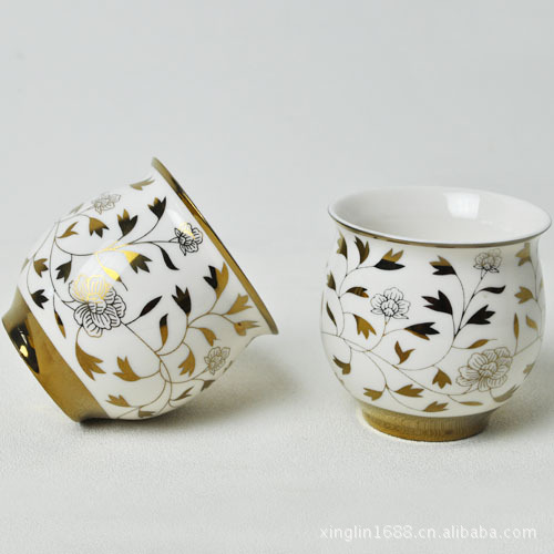 单个双层茶杯 镀银 镀金 陶瓷杯 隔热杯功夫骨瓷红茶  办公用品