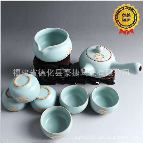 台湾茶具批发/汝窑/东道汝窑茶具/茶具礼品/汝窑茶具套装/侧把壶